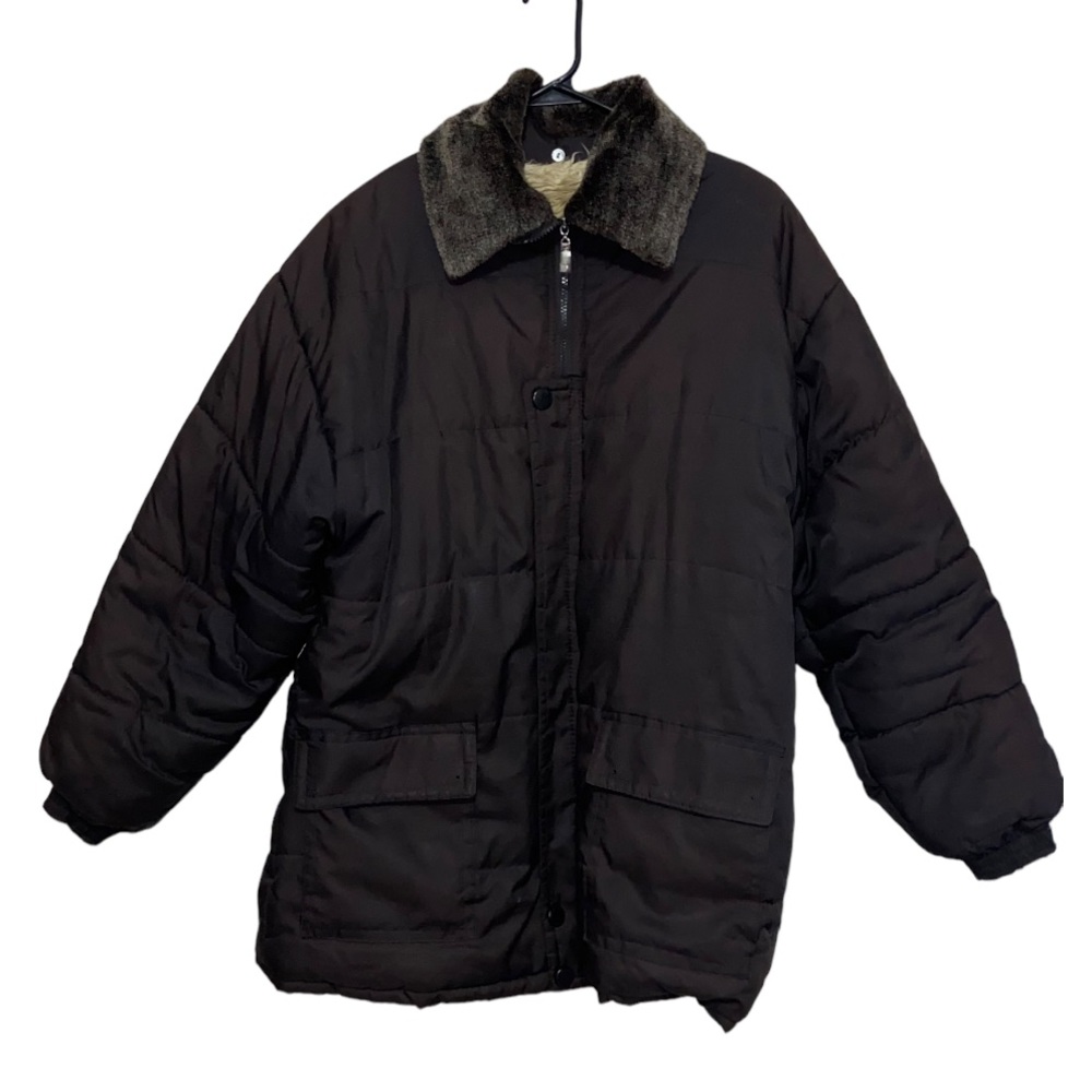 Brown Puffer Jacket W/ Removable Faux Fur Collar Size Large